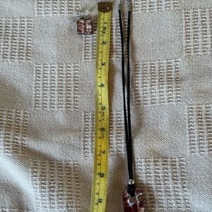 Red and Black Pendant Necklace with Earrings